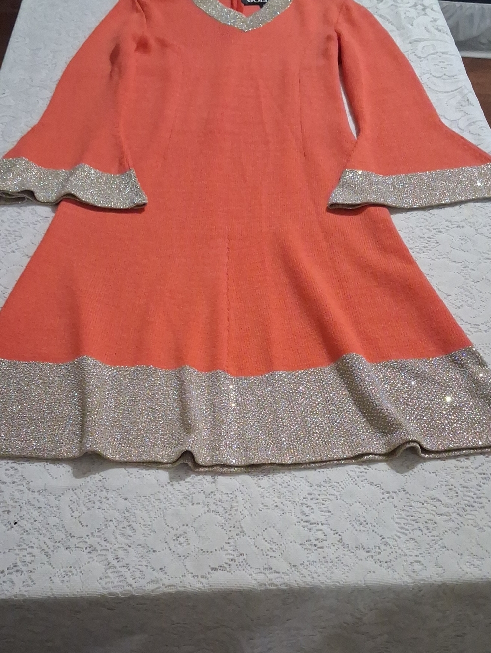 Orange V-Neck Rhinestone Knit - Picture 3 of 8